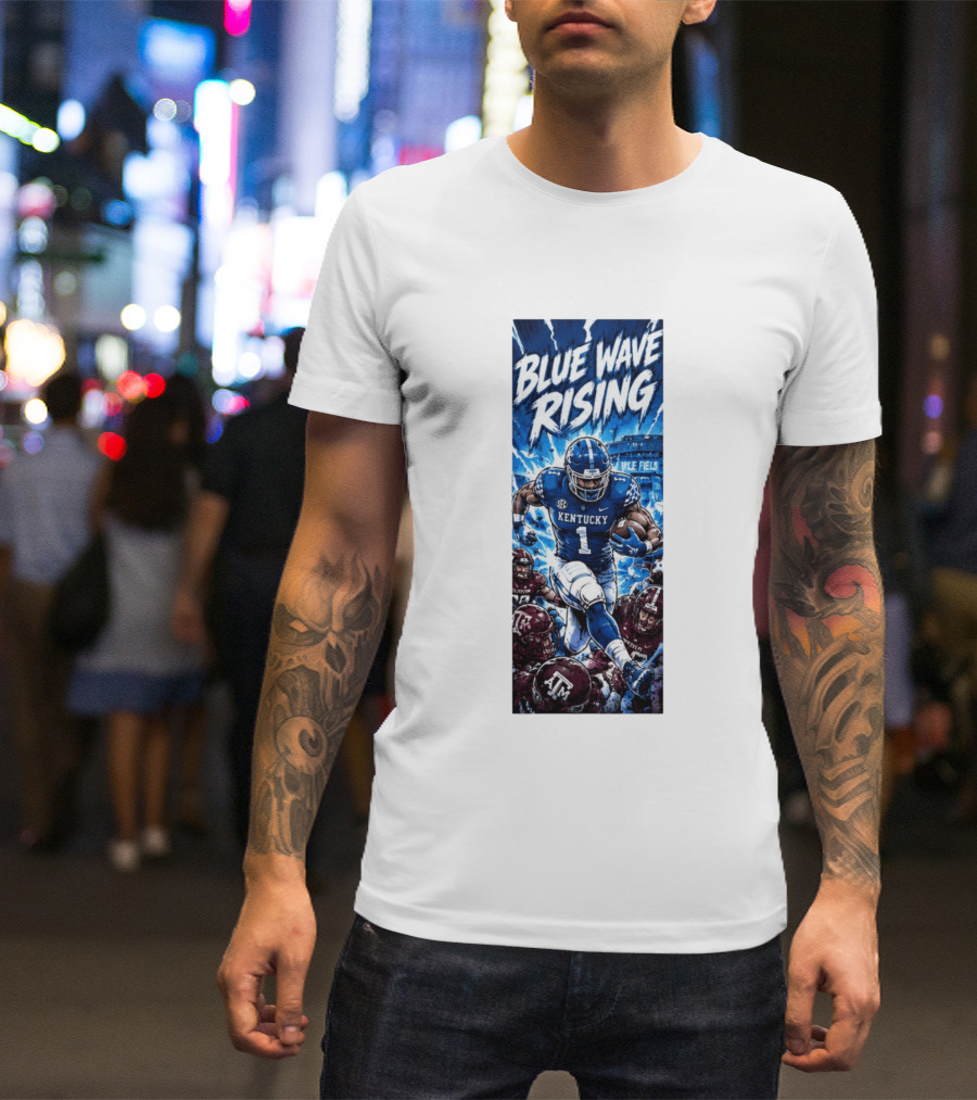 Blue Wave Rising 2026 Kentucky Wildcats Running Back Kyle Field Football Action T-Shirt