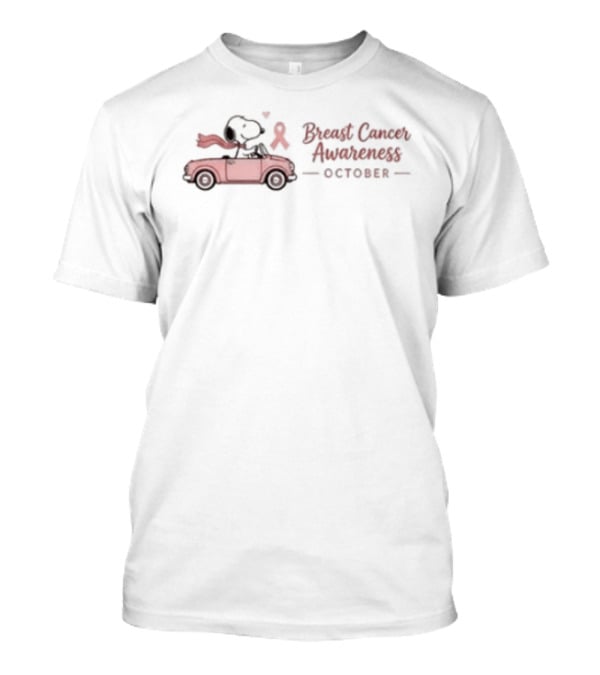 Snoopy Breast Cancer Awareness October With Pink Ribbon Car T-Shirt