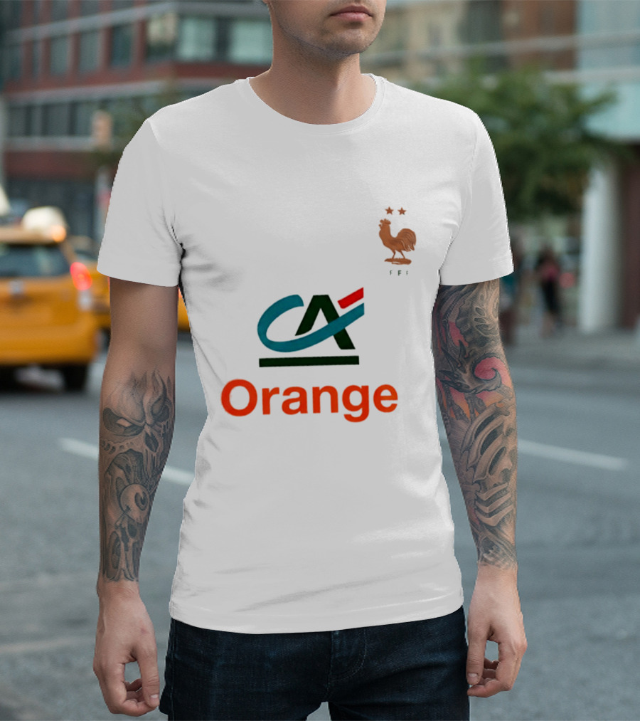 Crédit Agricole Orange Rooster Emblem With Stars And FF T-Shirt
