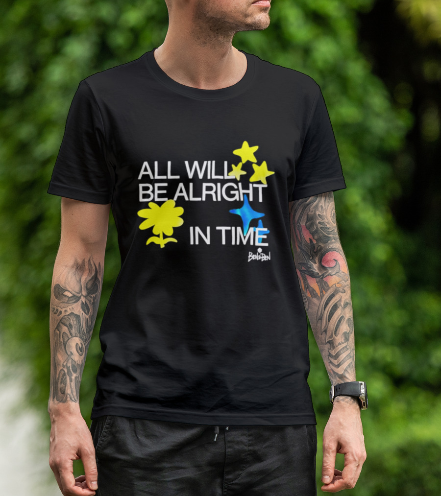 All Will Be Alright In Time OPM Star Text With Yellow Flowers And Stars T-Shirt