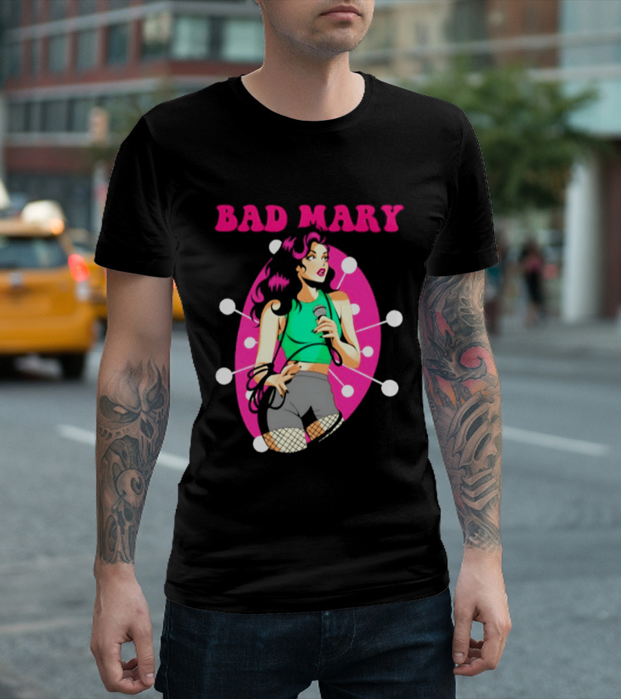 Bad Mary Punk Rock Band Female Singer Microphone Neon T-Shirt
