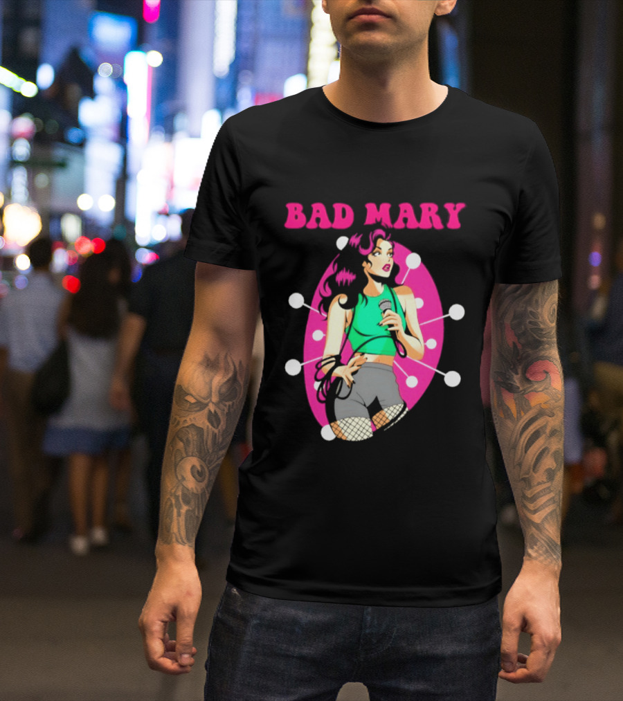 Bad Mary Punk Rock Band Female Singer Microphone Neon T-Shirt