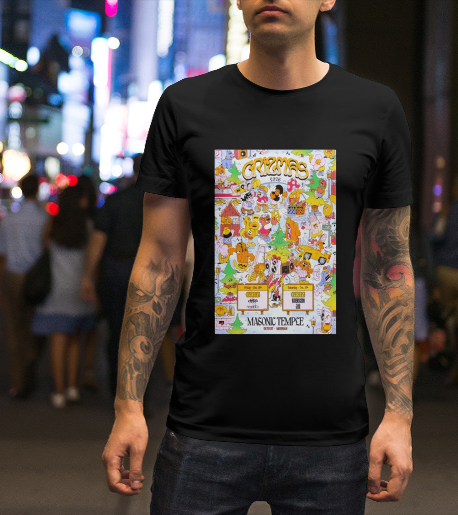 GRiZMAS 2026 Masonic Temple Detroit Michigan GRiZ Sippy Noetika Event Cartoons T-Shirt