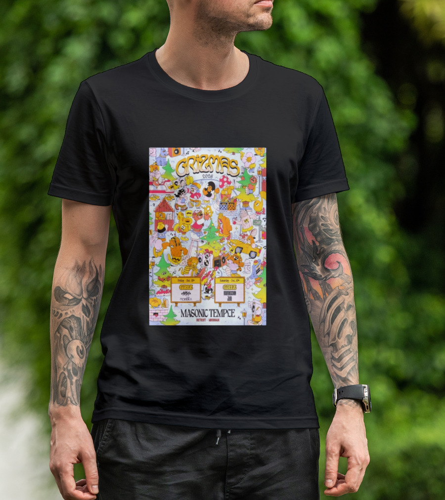 GRiZMAS 2026 Masonic Temple Detroit Michigan GRiZ Sippy Noetika Event Cartoons T-Shirt