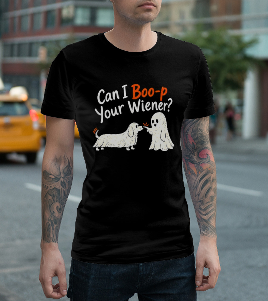 Can I Boo P Your Wiener Dachshund Ghost And Dog Halloween Fun T-Shirt