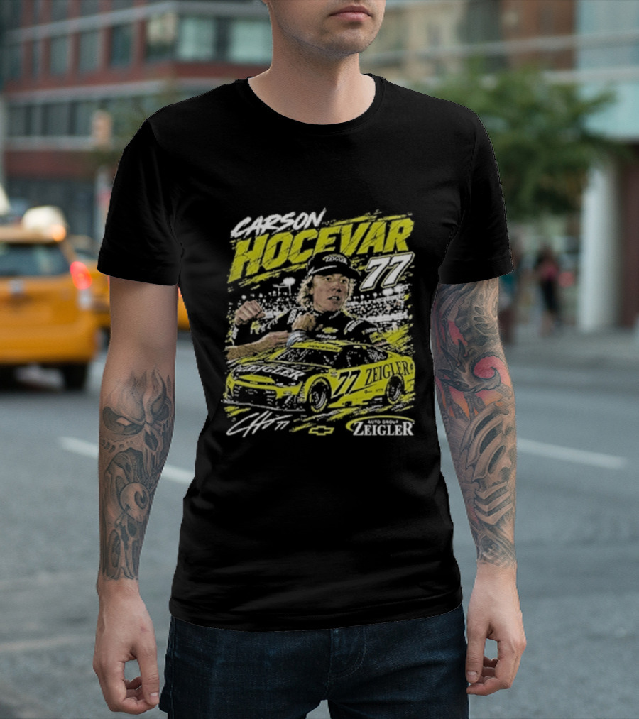 Carson Hocevar 77 Cartoon Race Car And Driver T-Shirt