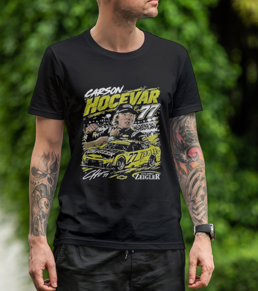 Carson Hocevar 77 Cartoon Race Car And Driver T-Shirt