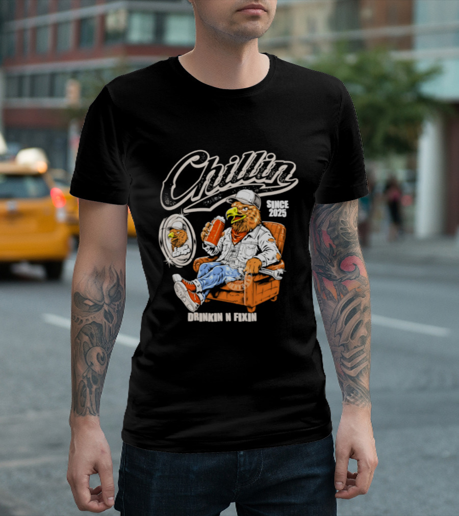 Chillin Since 2025 Eagle Drinkin N Fixin Garage Vibes T-Shirt