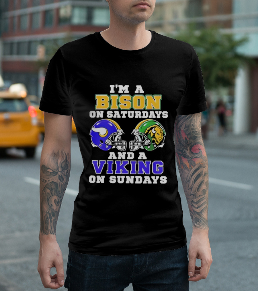 I'm A Bison On Saturdays And A Viking On Sundays Football Helmet T-Shirt