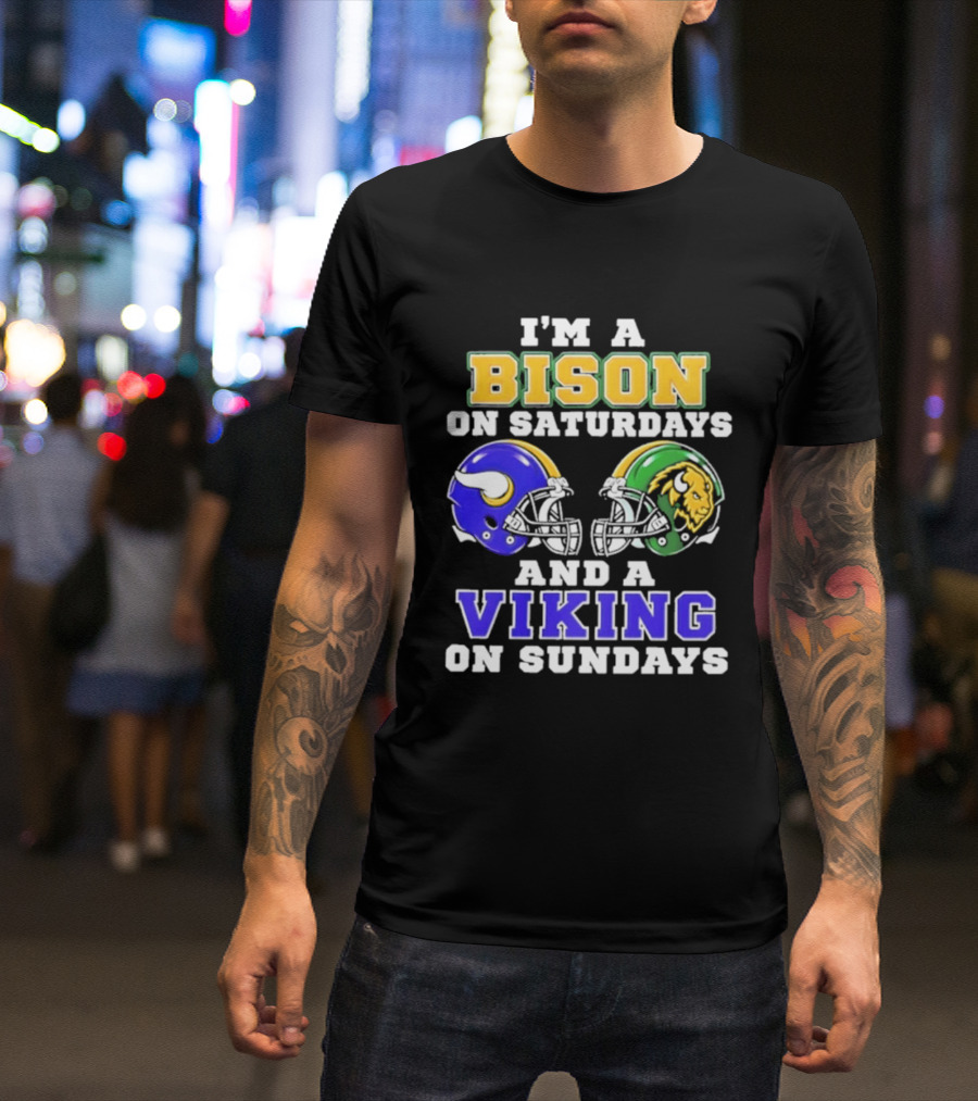 I'm A Bison On Saturdays And A Viking On Sundays Football Helmet T-Shirt