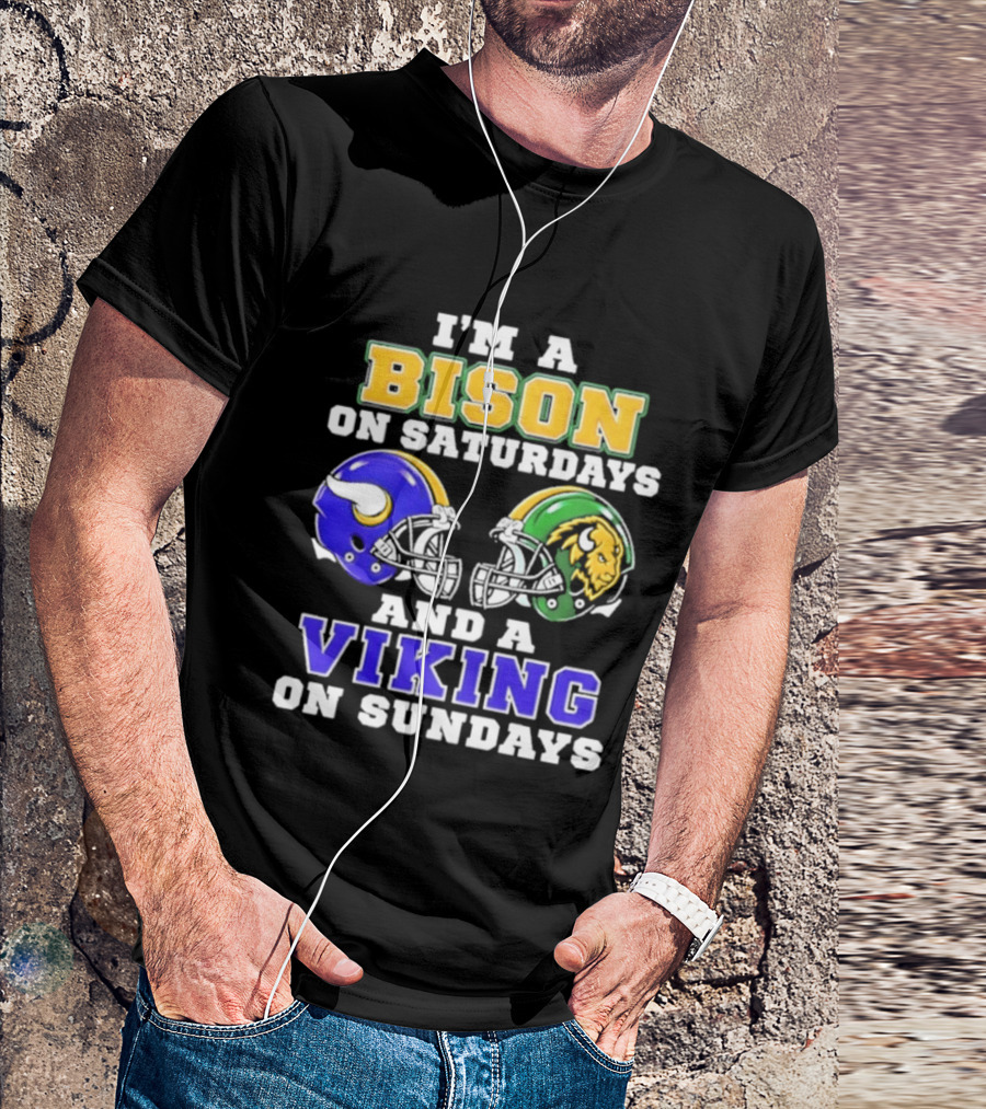 I'm A Bison On Saturdays And A Viking On Sundays Football Helmet T-Shirt