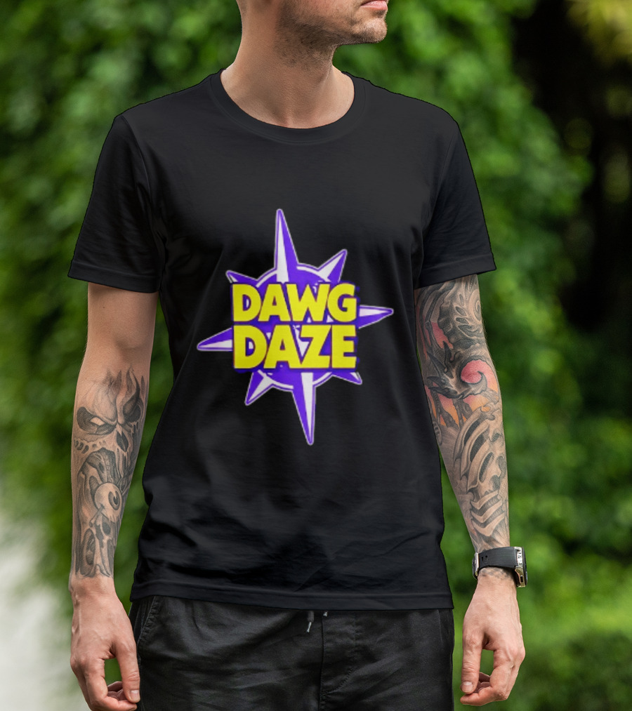 Dawg Daze University Campus Orientation Purple And Yellow Starburst T-Shirt