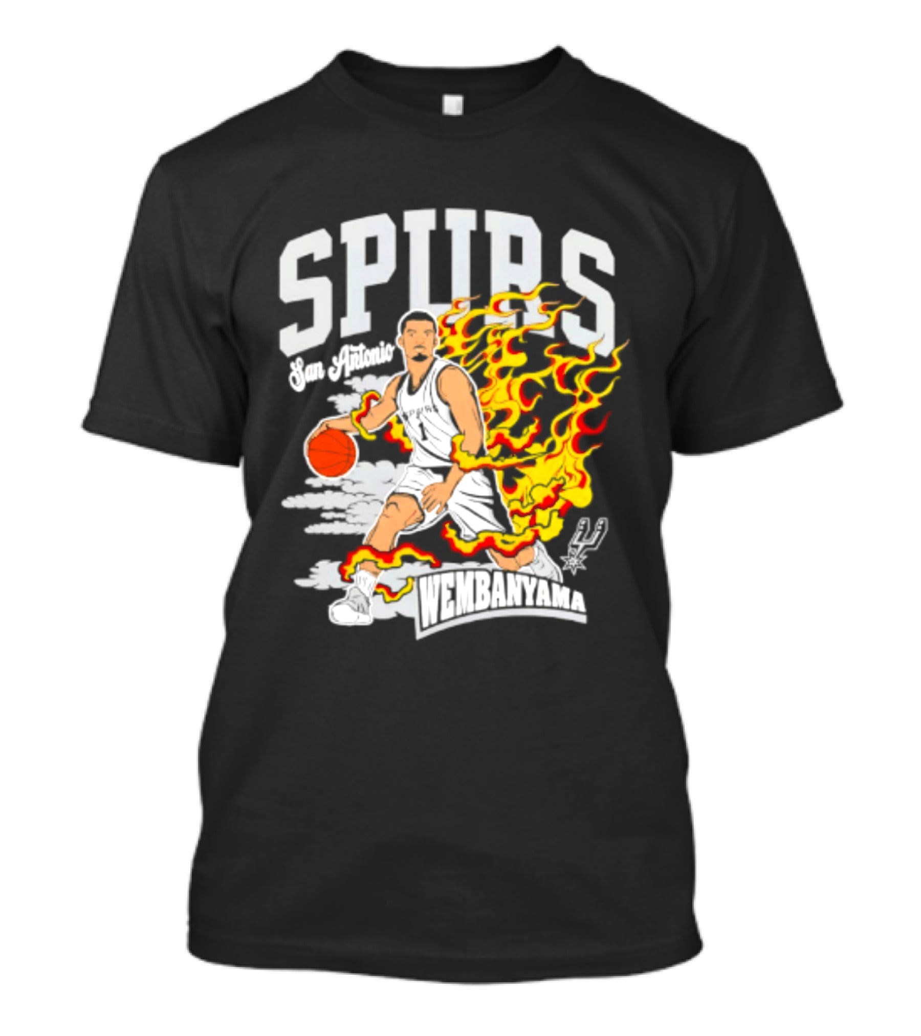 San Antonio Spurs Victor Wembanyama Fired Up Basketball Flames T-Shirt