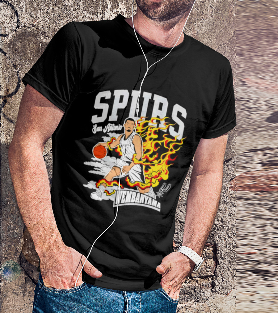 San Antonio Spurs Victor Wembanyama Fired Up Basketball Flames T-Shirt