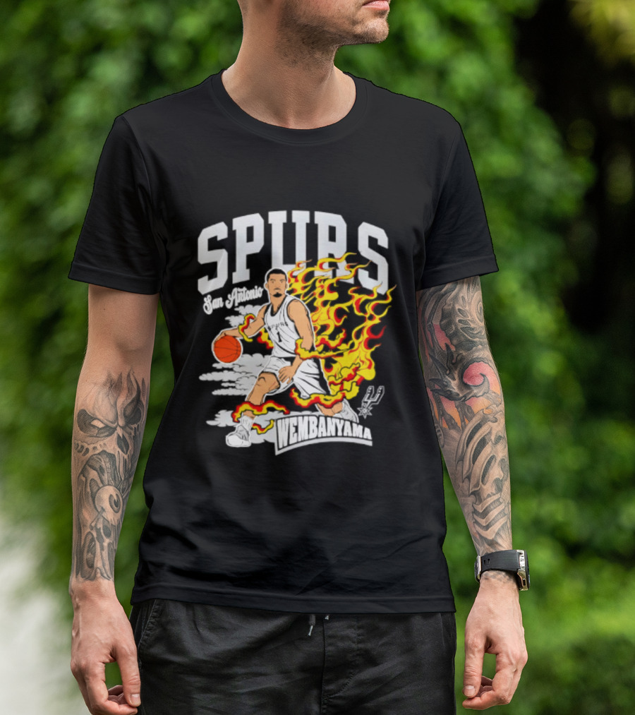 San Antonio Spurs Victor Wembanyama Fired Up Basketball Flames T-Shirt