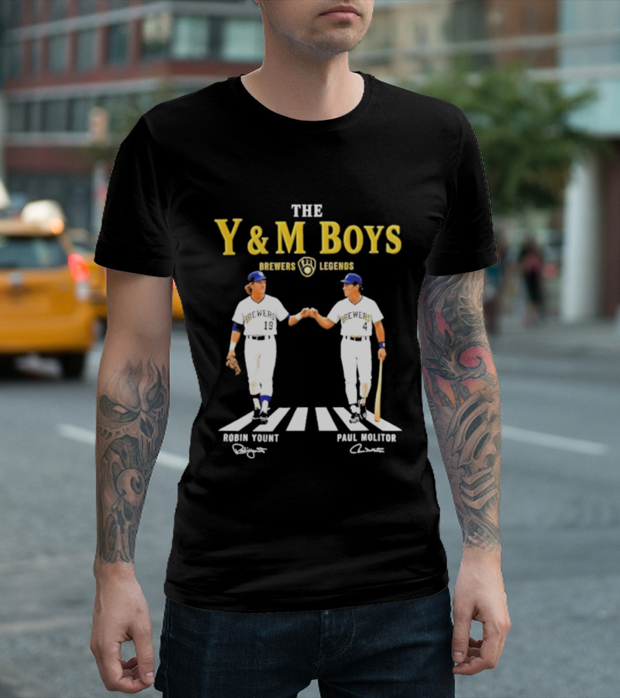The Y&M Boys Brewers Legends Robin Yount Paul Molitor Abbey Road Fist Bump T-Shirt