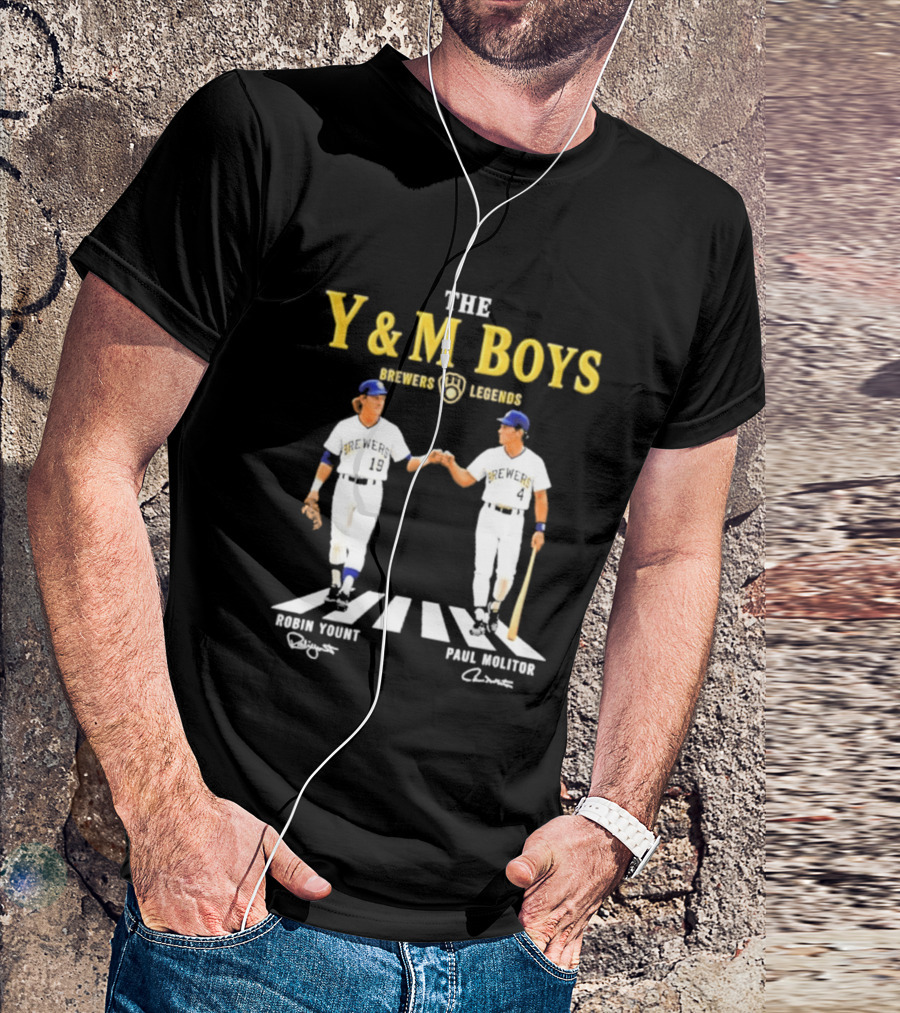 The Y&M Boys Brewers Legends Robin Yount Paul Molitor Abbey Road Fist Bump T-Shirt