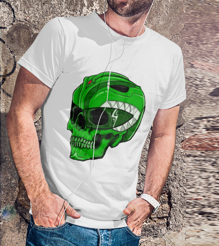 Mighty Morphin Power Rangers Green Ranger Zombie Skull Helmet Mashup T-Shirt