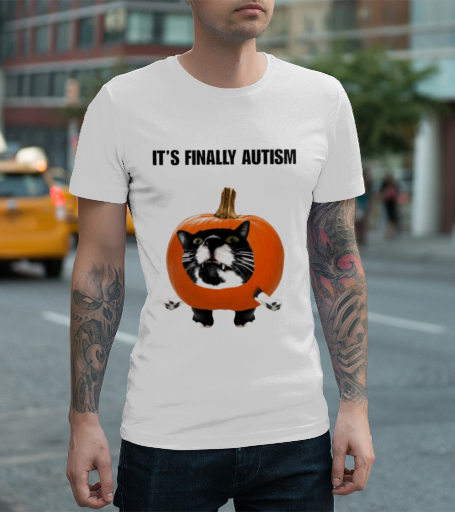 It's Finally Autism Cat Pumpkin T-Shirt
