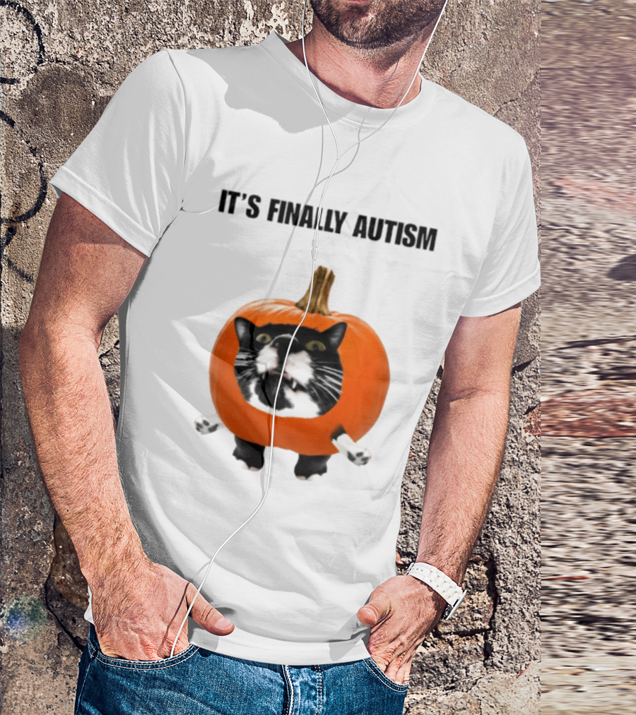 It's Finally Autism Cat Pumpkin T-Shirt