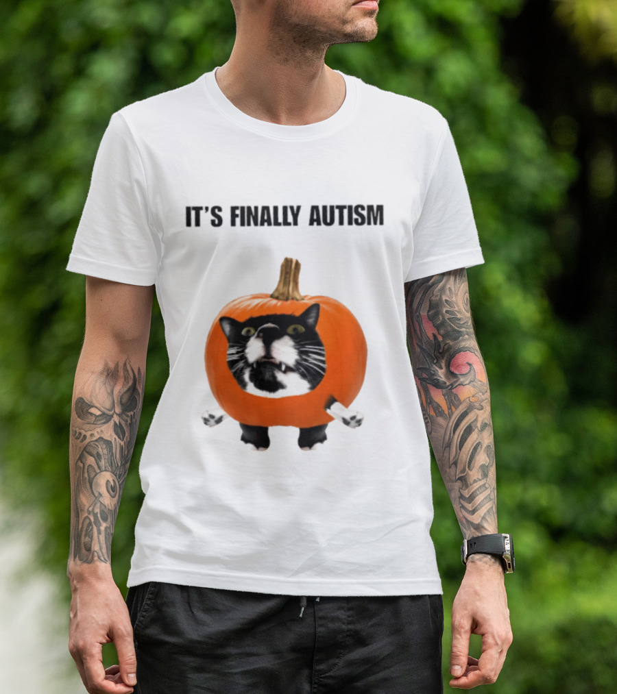 It's Finally Autism Cat Pumpkin T-Shirt