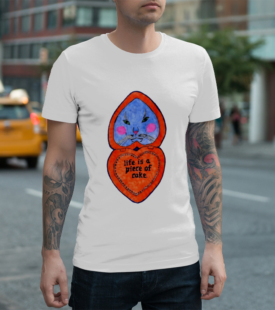 Life Is A Piece Of Cake Cat Heart Mirror T-Shirt