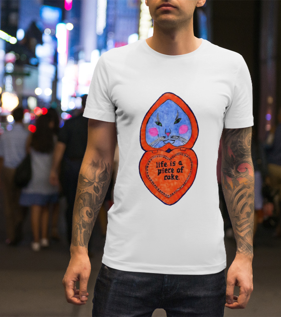 Life Is A Piece Of Cake Cat Heart Mirror T-Shirt