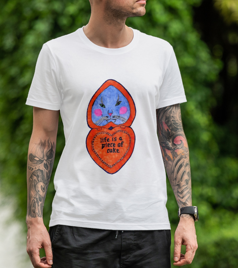 Life Is A Piece Of Cake Cat Heart Mirror T-Shirt