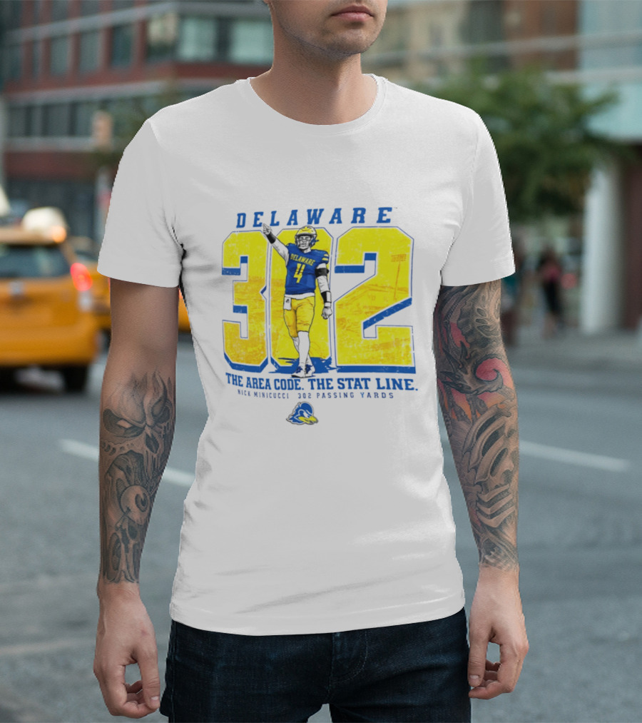 Delaware Blue Hens 302 The Area Code The Stat Line Nick Minicucci 302 Passing Yards T-Shirt