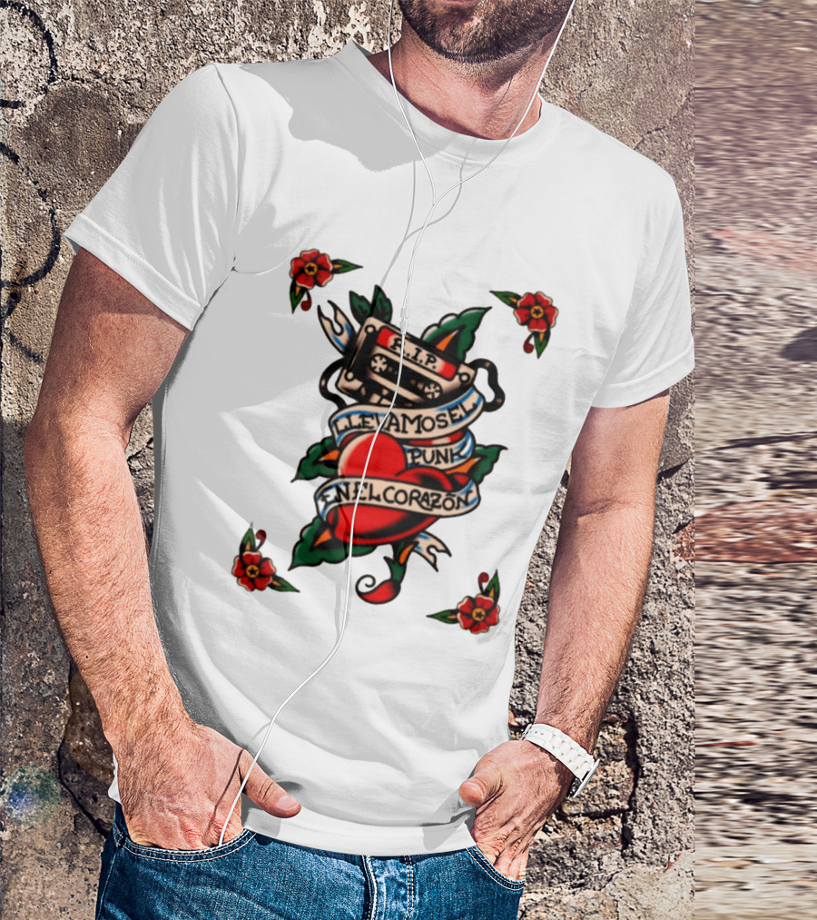 RIP Cassette Heart Llevamos El Punk En El Corazón Tattoo Style Roses T-Shirt