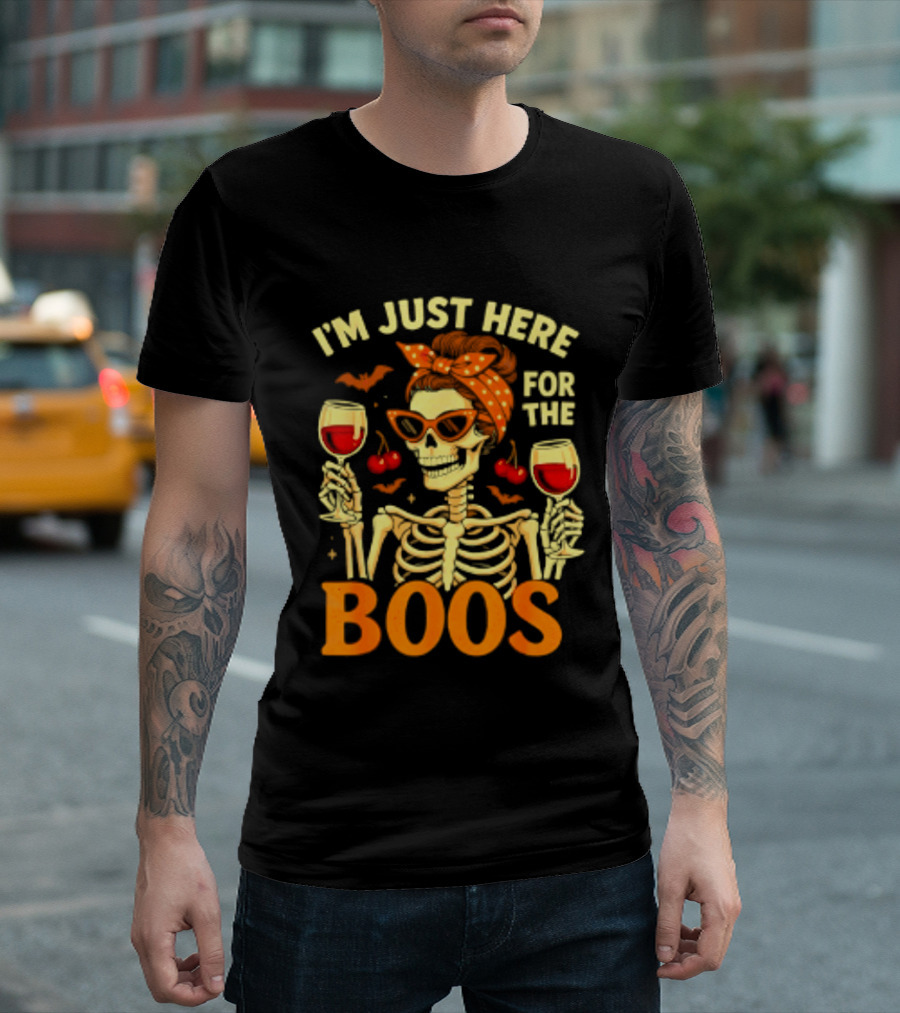 I'm Just Here For The Boos Skeleton Wine Cherries Halloween T-Shirt