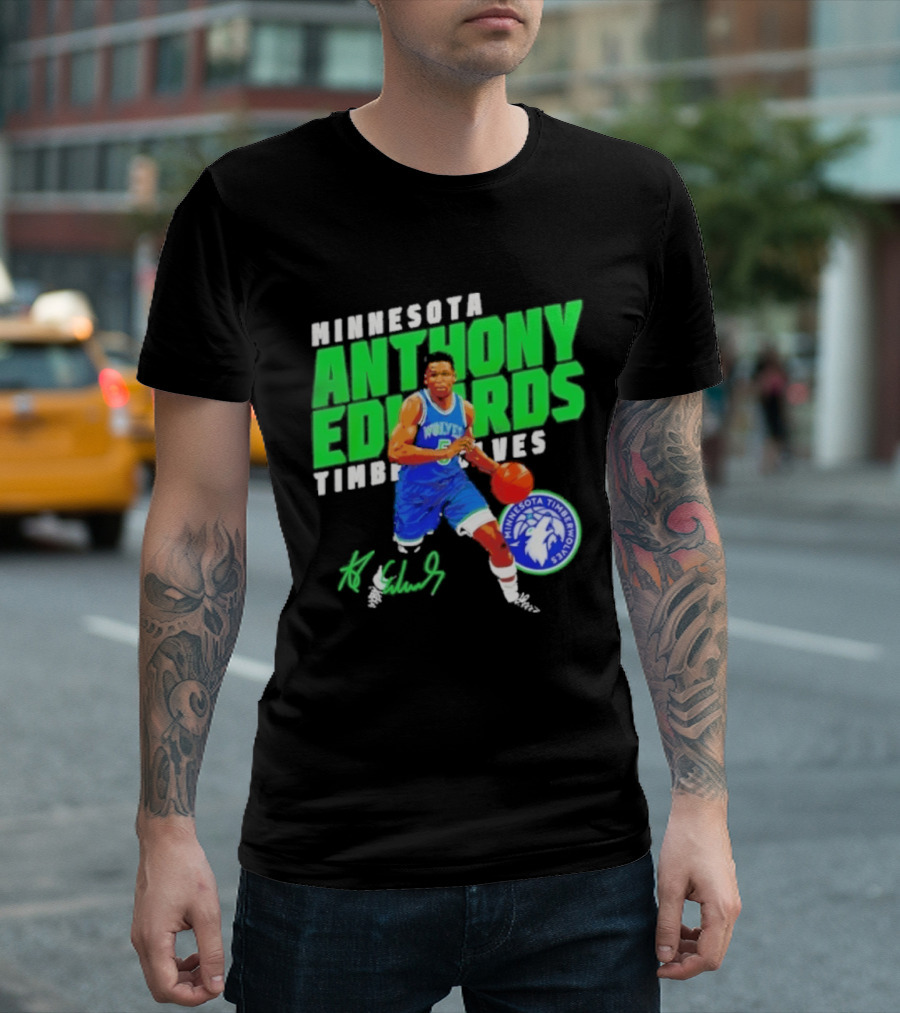 Minnesota Anthony Edwards Timberwolves Basketball Player Signature T-Shirt