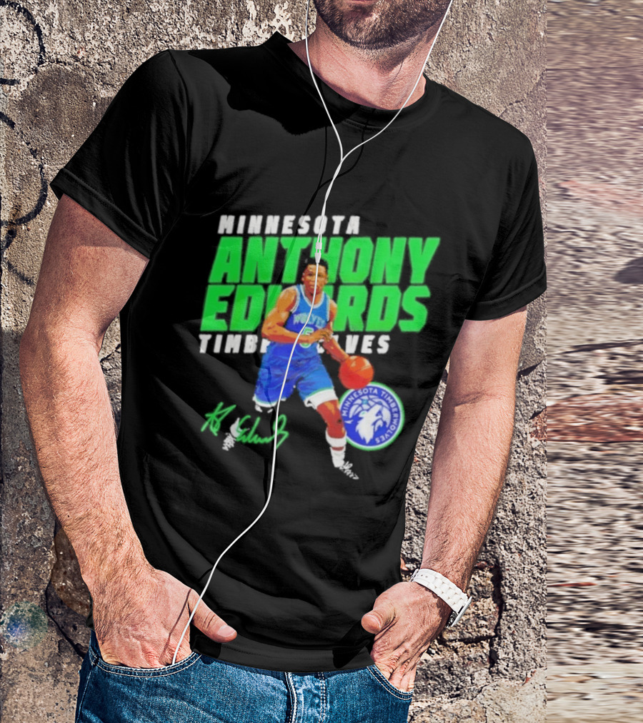 Minnesota Anthony Edwards Timberwolves Basketball Player Signature T-Shirt