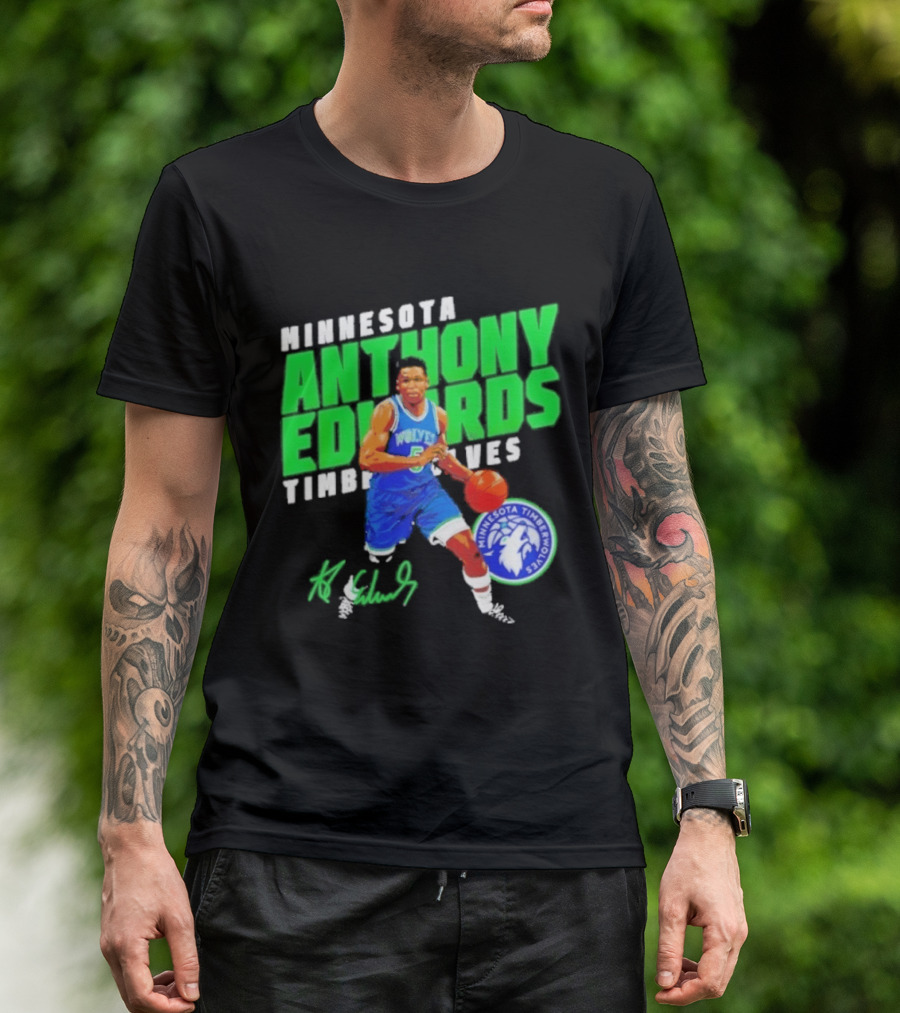 Minnesota Anthony Edwards Timberwolves Basketball Player Signature T-Shirt