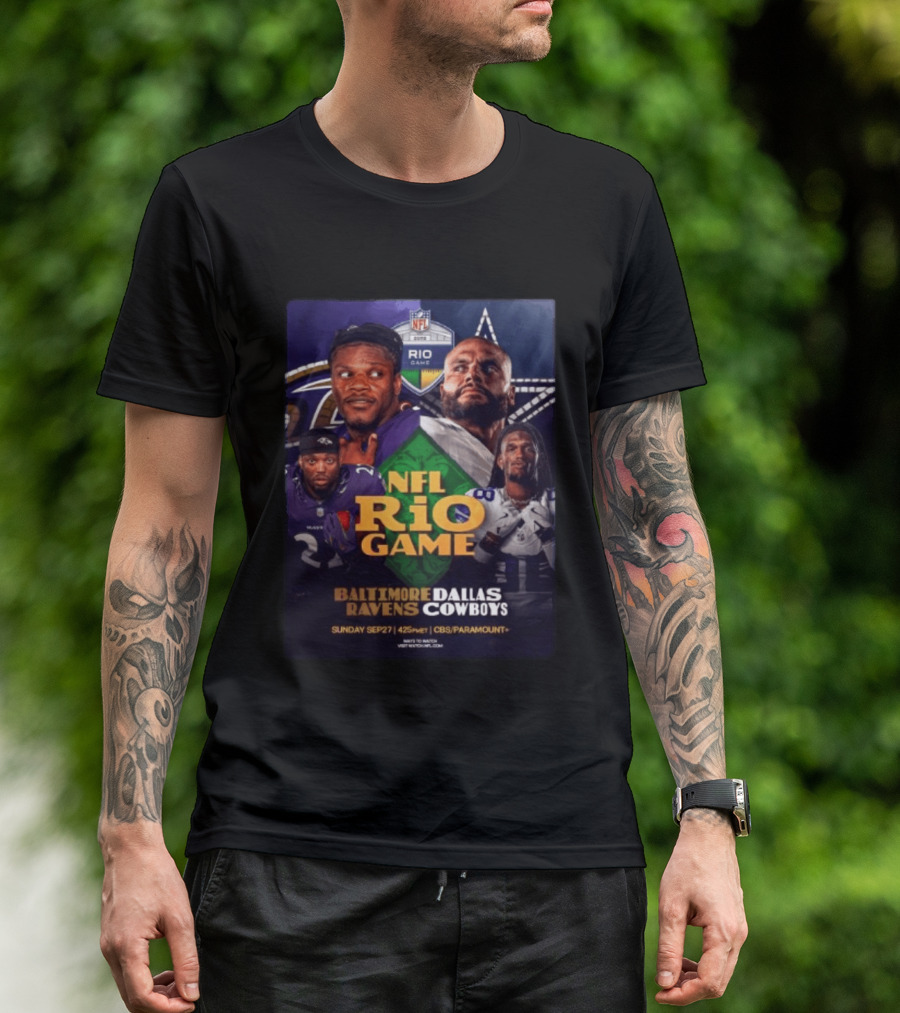 Baltimore Ravens Vs Dallas Cowboys NFL 2026 Rio Game Sunday Sep 27 4:25 PM CBS Paramount T-Shirt