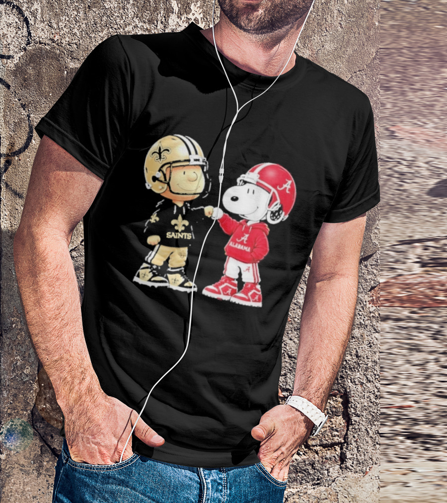 Charlie Brown Saints Snoopy Alabama Fist Bump Football T-Shirt