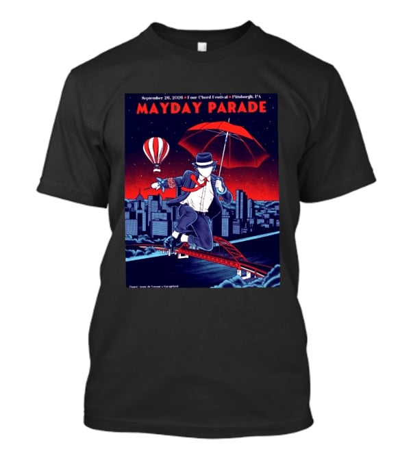 Mayday Parade September 26 2026 Four Chord Festival Pittsburgh PA Hot Air Balloon Umbrella Cityscape T-Shirt
