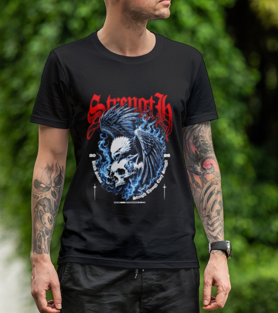 Strength 2026 Brand Studios Eagle Skull Strength Through Every Struggle T-Shirt