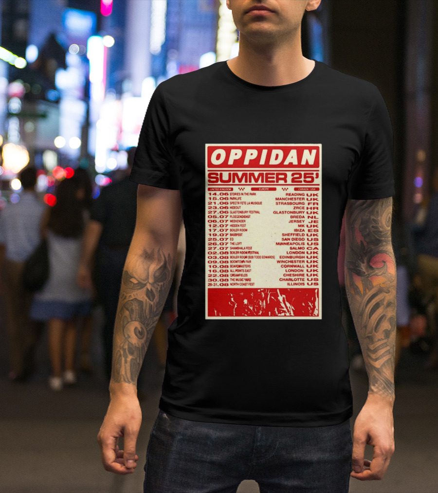 Oppidan Summer Tour 2025 Concert Dates Across UK Europe Canada USA T-Shirt