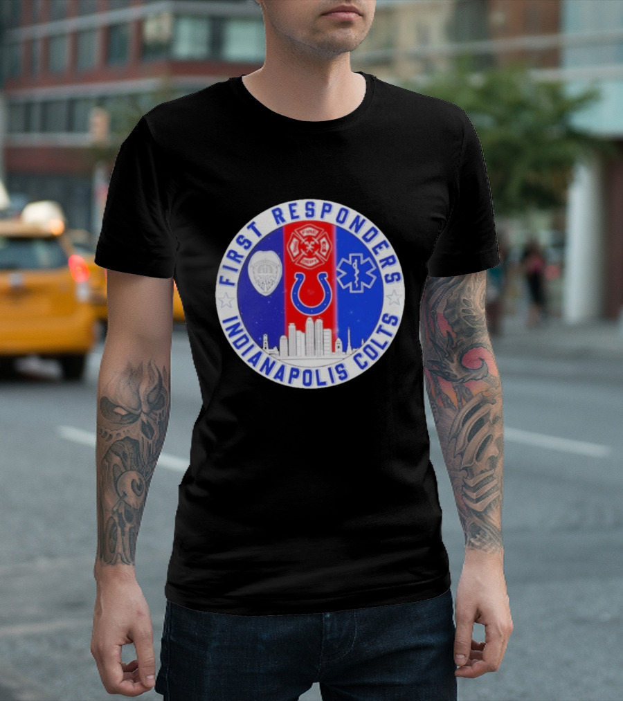 First Responders Indianapolis Colts 9/11 Skyline Police Fire Ambulance T-Shirt