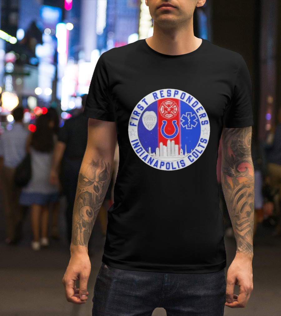 First Responders Indianapolis Colts 9/11 Skyline Police Fire Ambulance T-Shirt