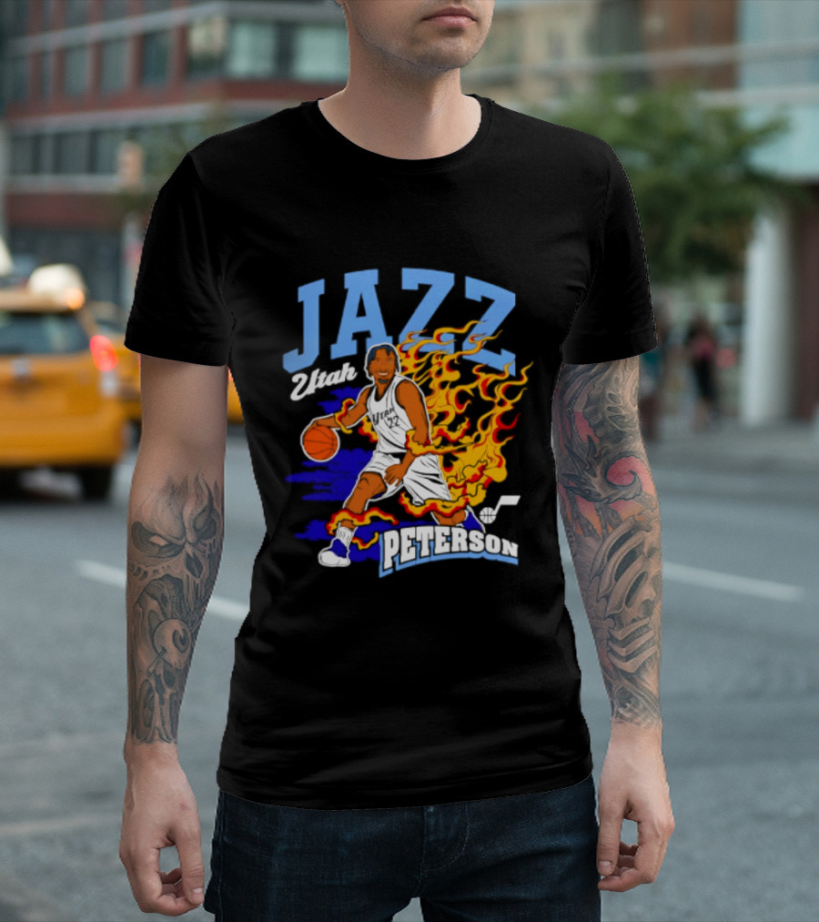 Utah Jazz Darryn Peterson Fiery Basketball Action Fan T-Shirt