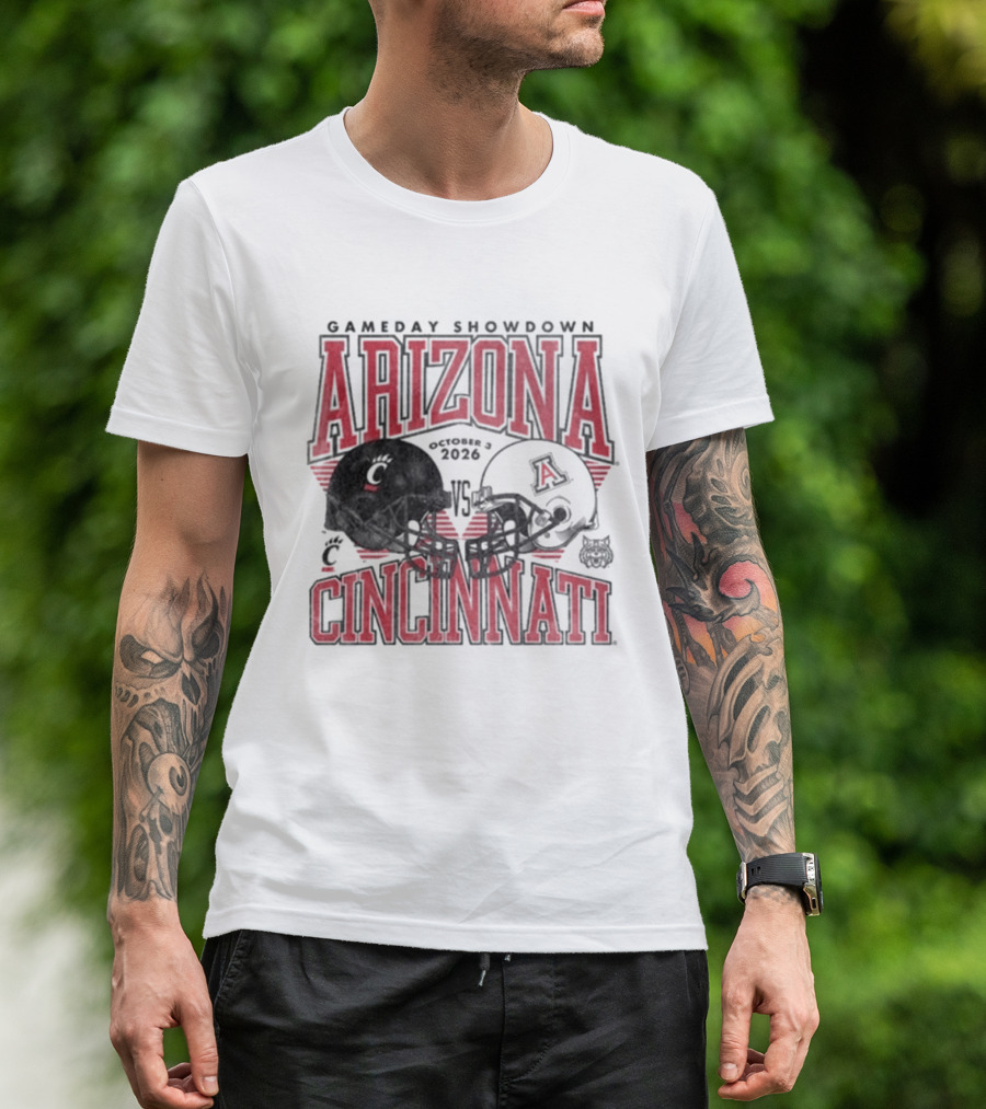 Arizona Wildcats Vs Cincinnati Bearcats October 3 2026 Football Helmet Gameday Showdown T-Shirt