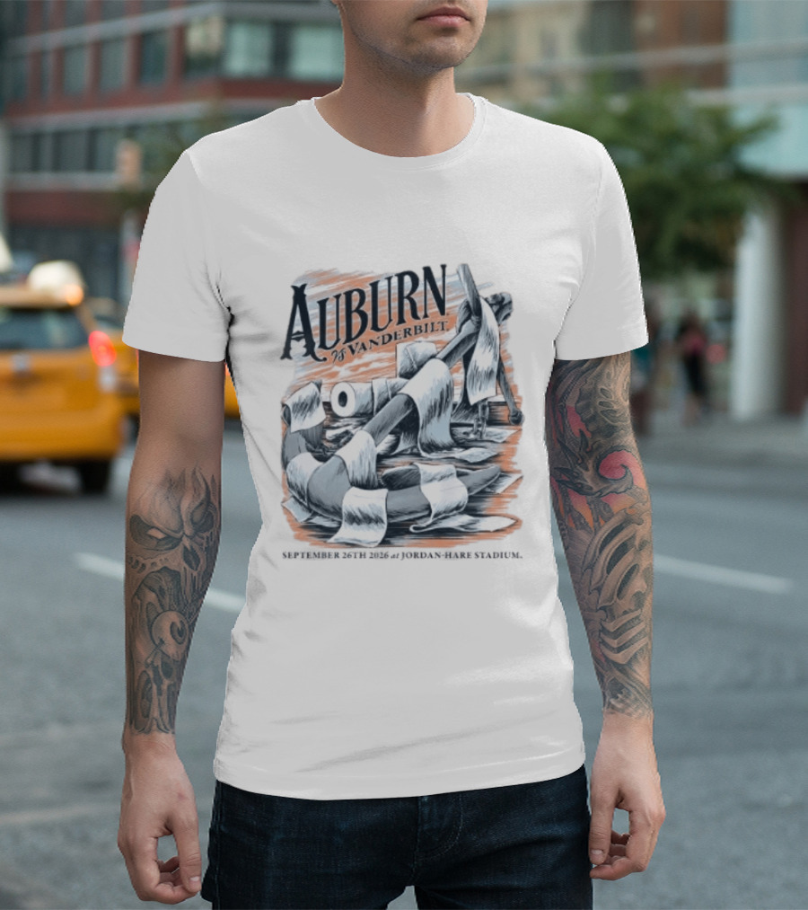 Auburn Vs Vanderbilt September 26th 2026 Jordan Hare Stadium Gameday Football Matchup Toilet Paper War Scene T-Shirt