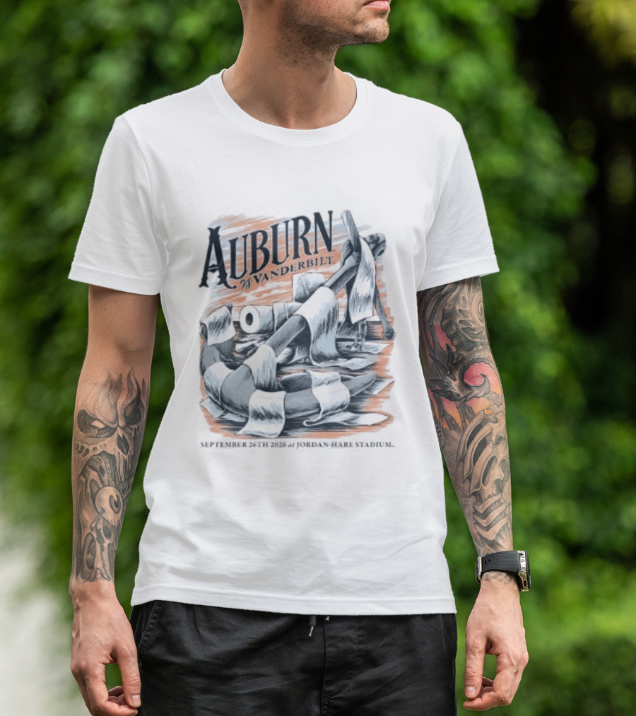 Auburn Vs Vanderbilt September 26th 2026 Jordan Hare Stadium Gameday Football Matchup Toilet Paper War Scene T-Shirt