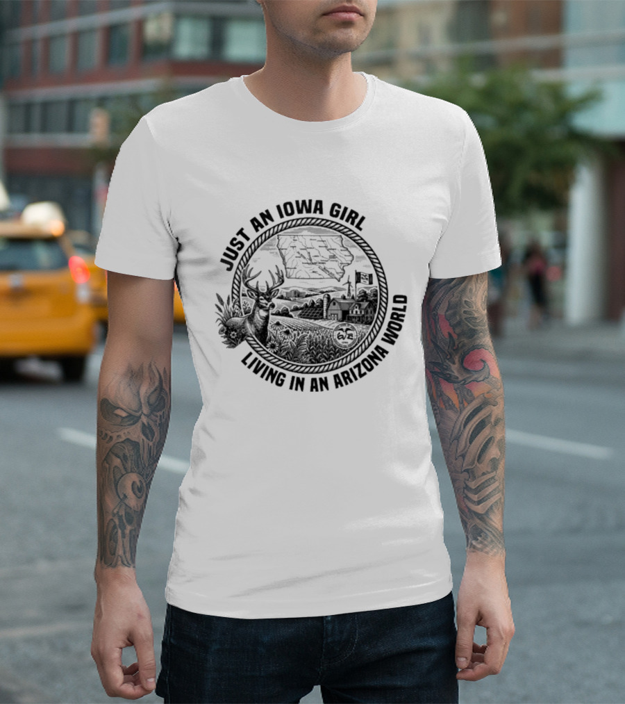 Just An Iowa Girl Living In An Arizona World Deer And Desert Scene T-Shirt