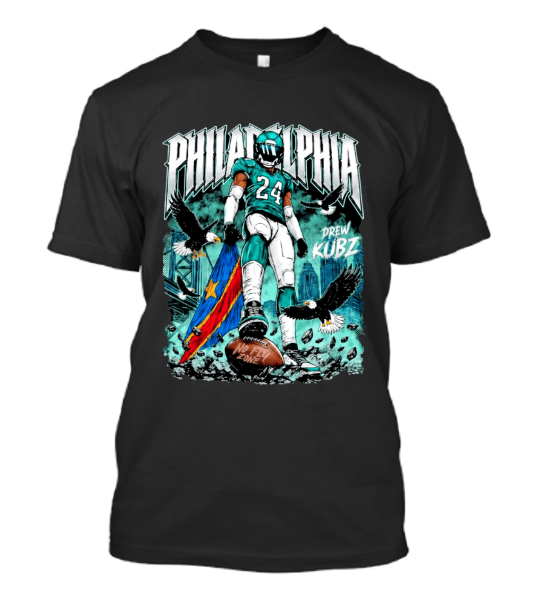 Philadelphia Drew Kubz 24 No Fly Zone Eagles Banner T-Shirt