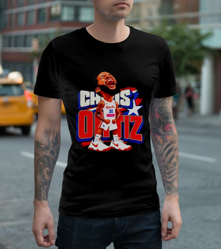 Chris Ortiz Puerto Rico Basketball Player Caricature With Jersey Number 32 Nike Sneakers T-Shirt