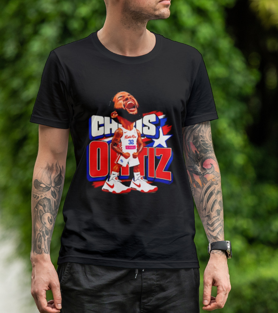 Chris Ortiz Puerto Rico Basketball Player Caricature With Jersey Number 32 Nike Sneakers T-Shirt