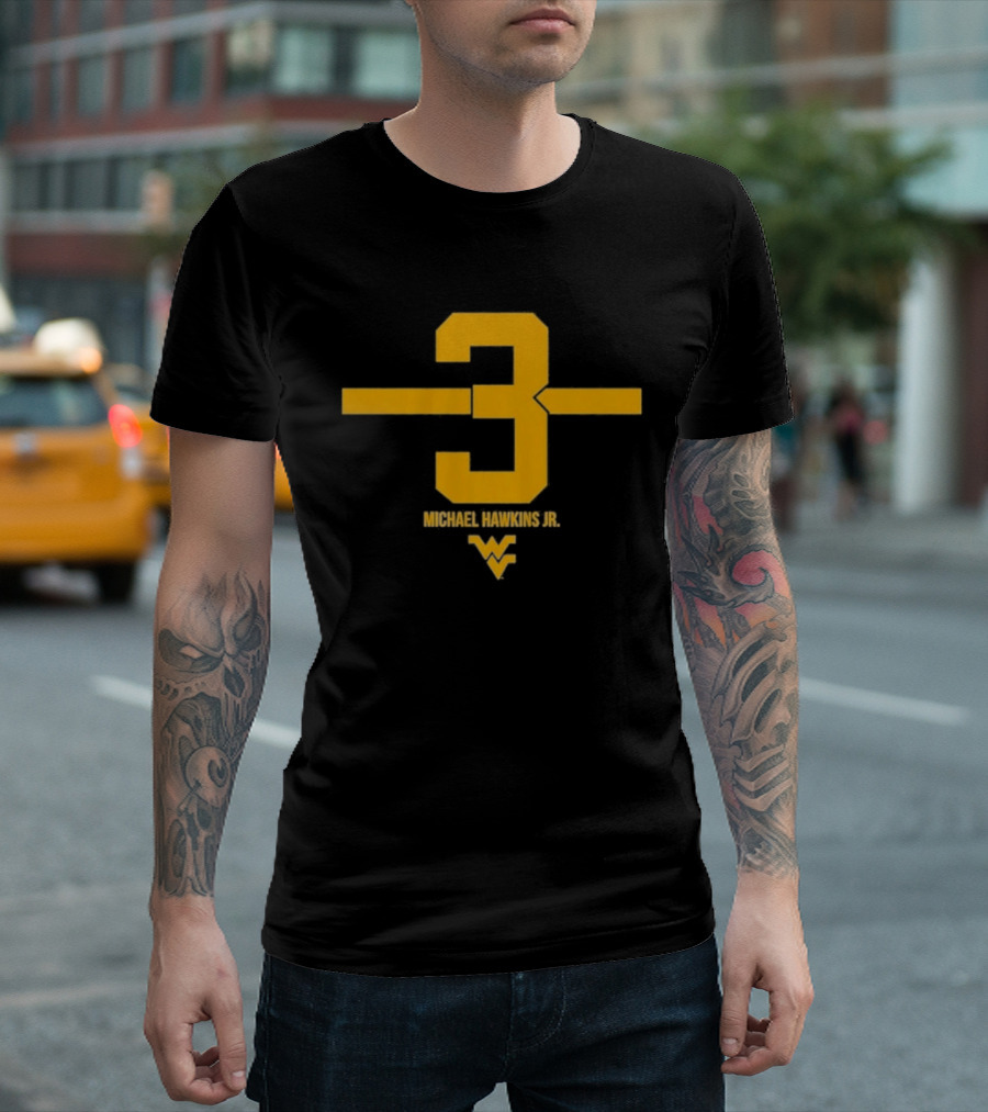 West Virginia 3 Michael Hawkins Jr. WVU Football Number T-Shirt